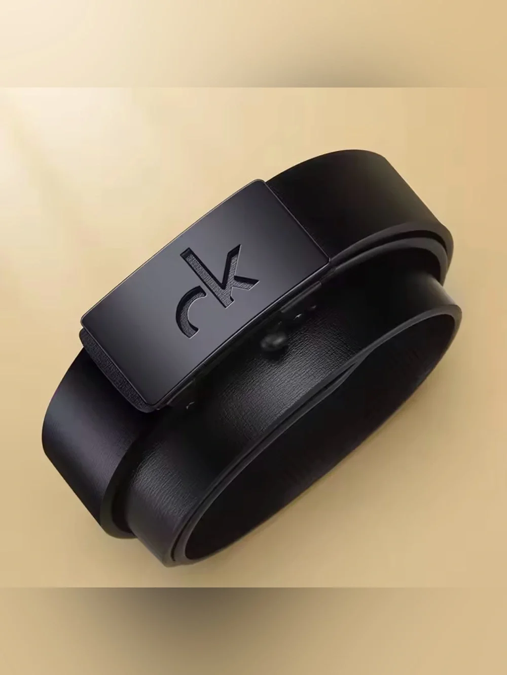 CK Style Matte Black Ratchet PU Leather Belt - Men